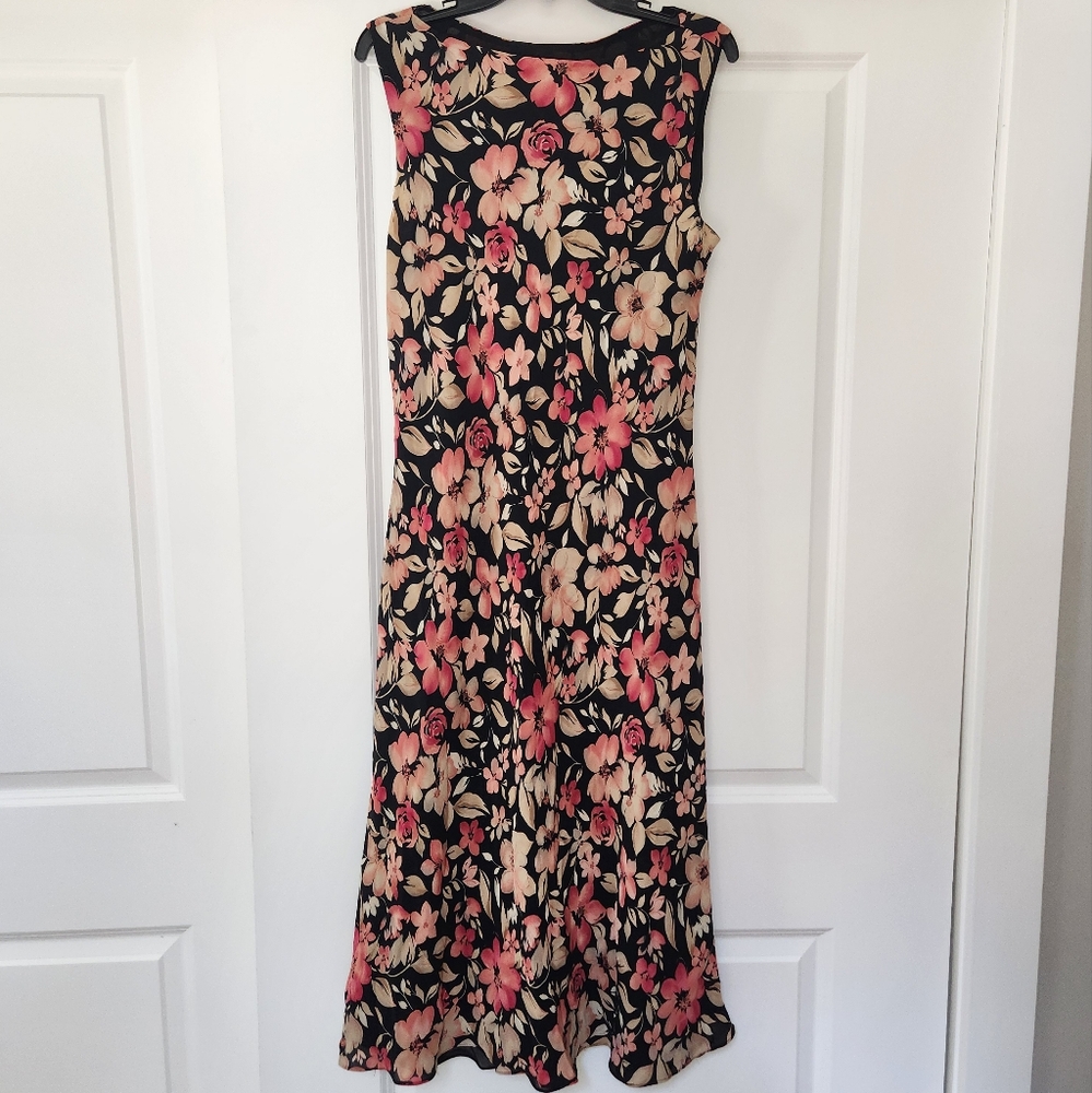 Charter Club Vintage 100% Silk Hawaiian Floral Print Maxi Dress Black 14